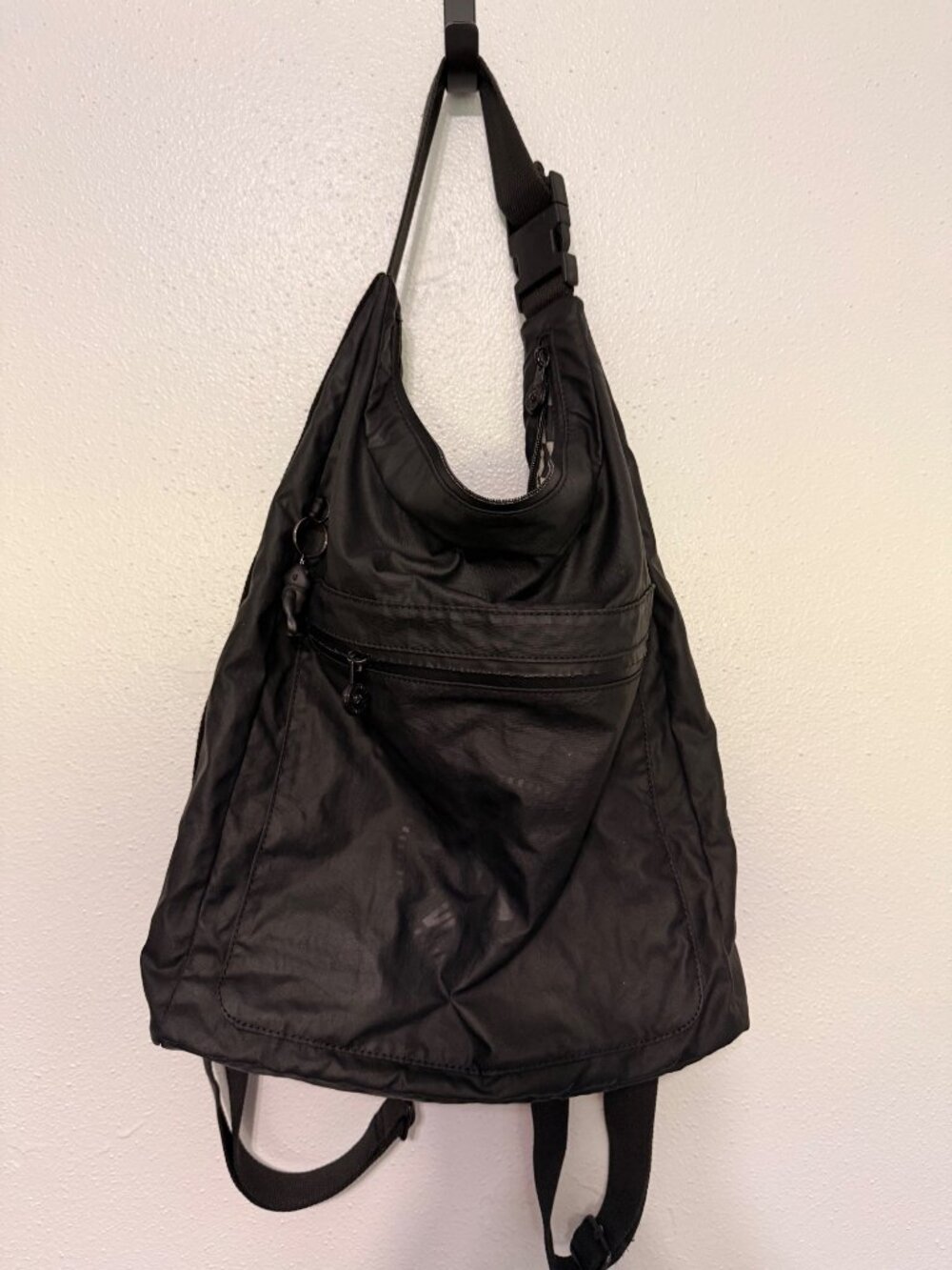Kipling Backpack Bag Black Multi Pocket Striped Lining